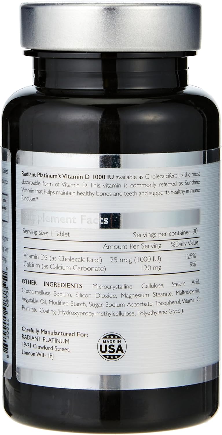 Radiant Platinum Vitamin D 1000 IU – Support Bone Health & Immunity x 90 Tablets - Image 2